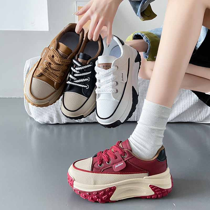 Version coréenne des chaussures de papa pour le printemps et l'automne 2024, nouvelles chaussures de tir de rue décontractées pour étudiants Instagram, chaussures hautes à semelles épaisses pour femmes_voghion.com
