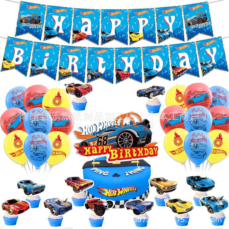 New Cross-border Hot Wheels Theme Birthday Party Supplies Set Banner Pull Flag Cake Insert Balloon New Cross-border Hot Wheels Theme Birthday Party Supplies Set Banner Pull Flag Cake Insert Balloon