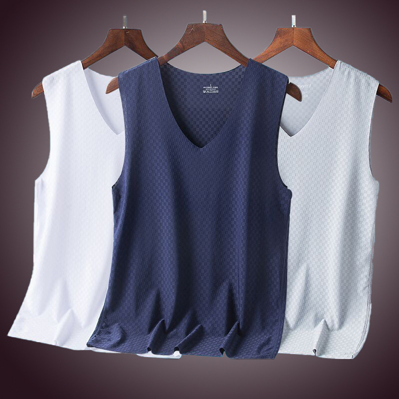 New Summer Vest Men's Quick-drying Sports Solid Color Slim-fit Wide Shoulder Thin V-neck Mesh Ice Silk Men's Vest