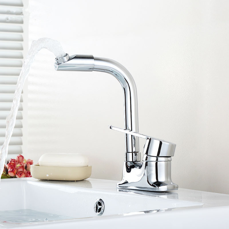 Lavabo de baño de cobre, grifo de doble orificio giratorio, frío y caliente, lavabo de baño de tres orificios, grifo, lavabo al por mayor