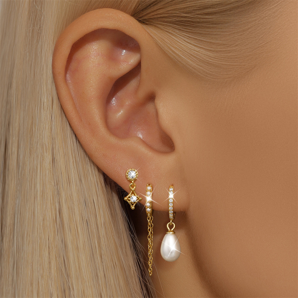 5g Weight 925 Sterling Silver Ear Needle Material Zircon Inlay Material Earrings Classification 1 Set Quantity Holiday, Daily Occasion 925 Sterling Silver Material Geometric Pattern Women's Gender Asymmetrical, Inlay Design Simple Style, Shiny Style 1 Set 925 Sterling Silver Zircon Geometric Earrings 5