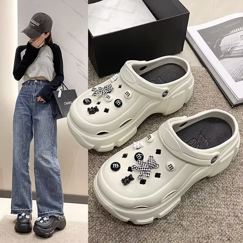 Summer New Style 20258cm Clogs Women's Thick-Soled Heightening Eva Non-Slip Toe Beach Outer Wear Plush Slippers