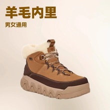 UG9情侣雪地靴东北加绒加厚轻奢牛皮羊毛短靴潮牌高帮鞋系带棉鞋
