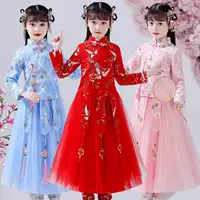 Весенне-осеннее платье для девочек Hanfu, детский древний костюм, сказочный китайский стиль, весеннее платье-чонсам для девочек, костюм Тан, весенний наряд
