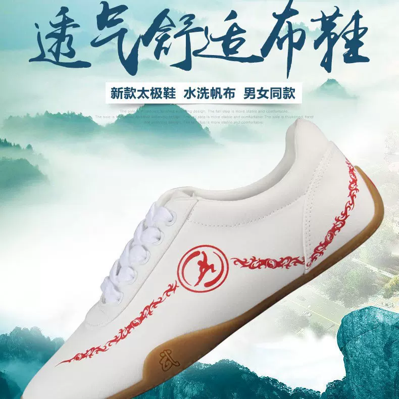 红棉太极鞋牛筋底夏季女帆布软底武术鞋练功鞋男功夫鞋太极拳训练