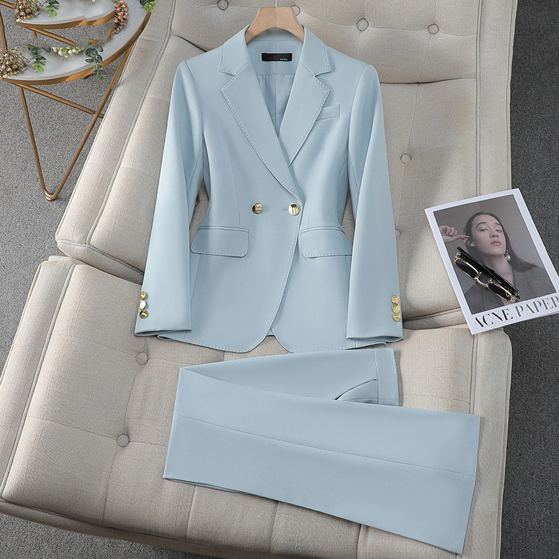 浅蓝色西装套装女2025秋季新款气质女神范正装高端职业小西服外套|undefined