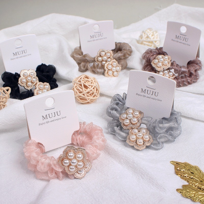 Light Luxury Style Pearl Flower Hair Rope, Exquisite 2 Card-Mounted Rubber Bands, Simple Mesh Small Intestine Hair Ring Leather Case, Korean Style Headband Light Luxury Style Pearl Flower Hair Rope, Exquisite 2 Card-Mounted Rubber Bands, Simple Mesh Small Intestine Hair Ring Leather Case, Korean Style Headband