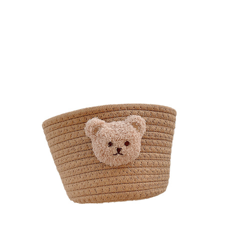 Ins-style cotton rope storage basket, woven teddy bear desk organizer, storage basket for miscellaneous hair clips, hair ties, keys, and item holder