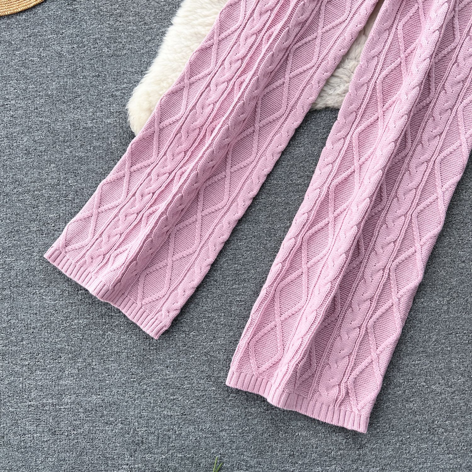 Vêtements pour femmes Costume de mode pour femmes style doux pull en tricot torsadé lâche pull taille haute pantalon drapé slim costume deux pièces_voghion.com