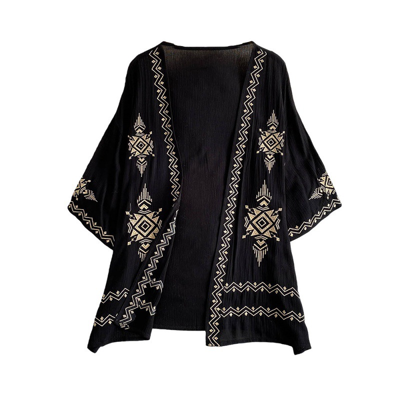 Women's Long Sleeve Cardigan Jacket Vacation Style Sun Protection Loose Top Breathable Chic Embroidered Retro 2026 New_ecoleips.com
