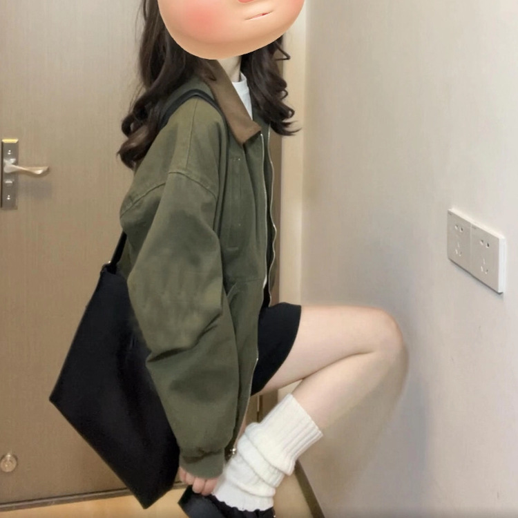 美式复古撞色拼接夹克外套女2025春秋新款设计感小众Polo领棒球服|undefined