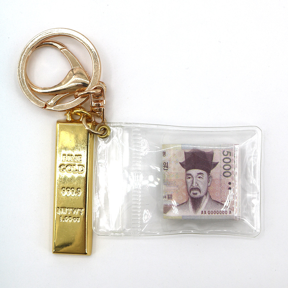 Simulación de dólar de Taiwán, dólar estadounidense, libra, won coreano, moneda indonesia, llavero, colgante de billetes de papel, medalla de oro, colgante de barra de oro, máquina de bebé