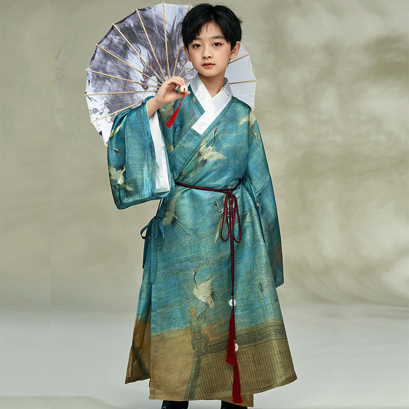 Children's Han Dynasty Men's Wei and Jin Cross-Collar Han Dynasty Performance Clothing Chinese Culture Spring and Summer Chinoiserie Performance Catwalk Dress National Style Ancient Costume Children's Han Dynasty Men's Wei and Jin Cross-Collar Han Dynasty Performance Clothing Chinese Culture Spring and Summer Chinoiserie Performance Catwalk Dress National Style Ancient Costume