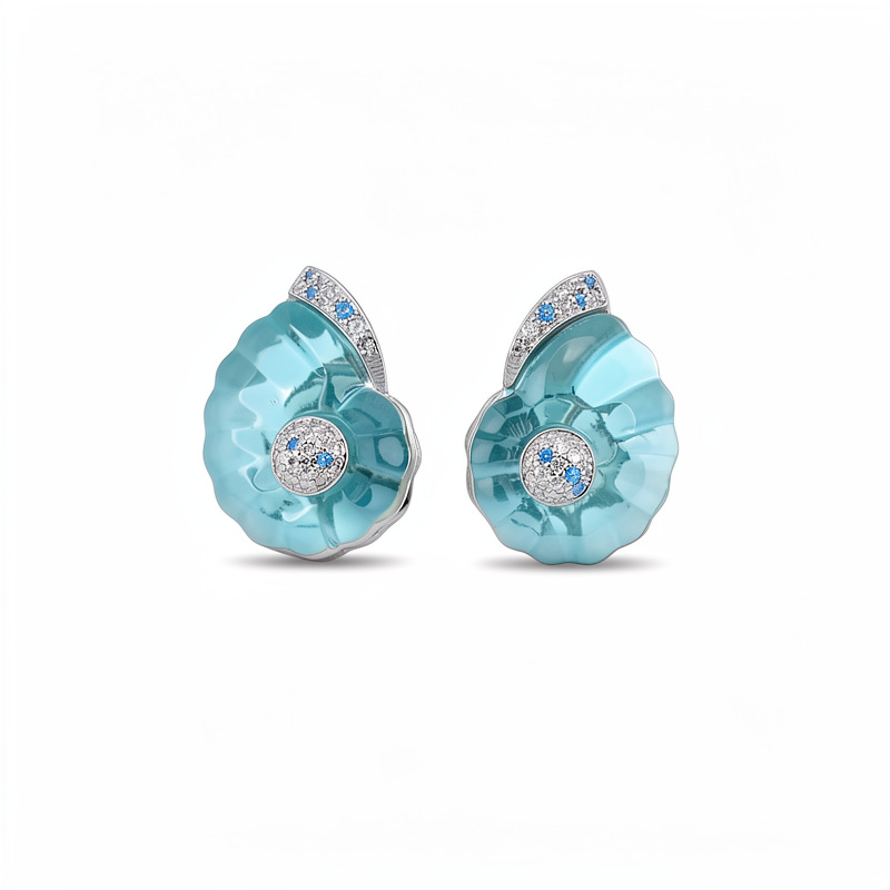 Agujas de plata de resina de piedra de silicio de caracol auriculares accesorios de vacaciones de mar pendientes de lujo ligero conjunto de joyería de alta calidad al por mayor