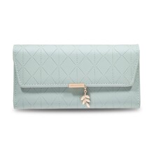 正南爆款女士长款钱包韩版PU皮格纹叶子搭扣三折包大容量手女拿包