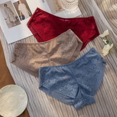 中低腰無痕內褲女法式蕾絲純棉抑內襠夏季薄款日系外貿女士三角褲