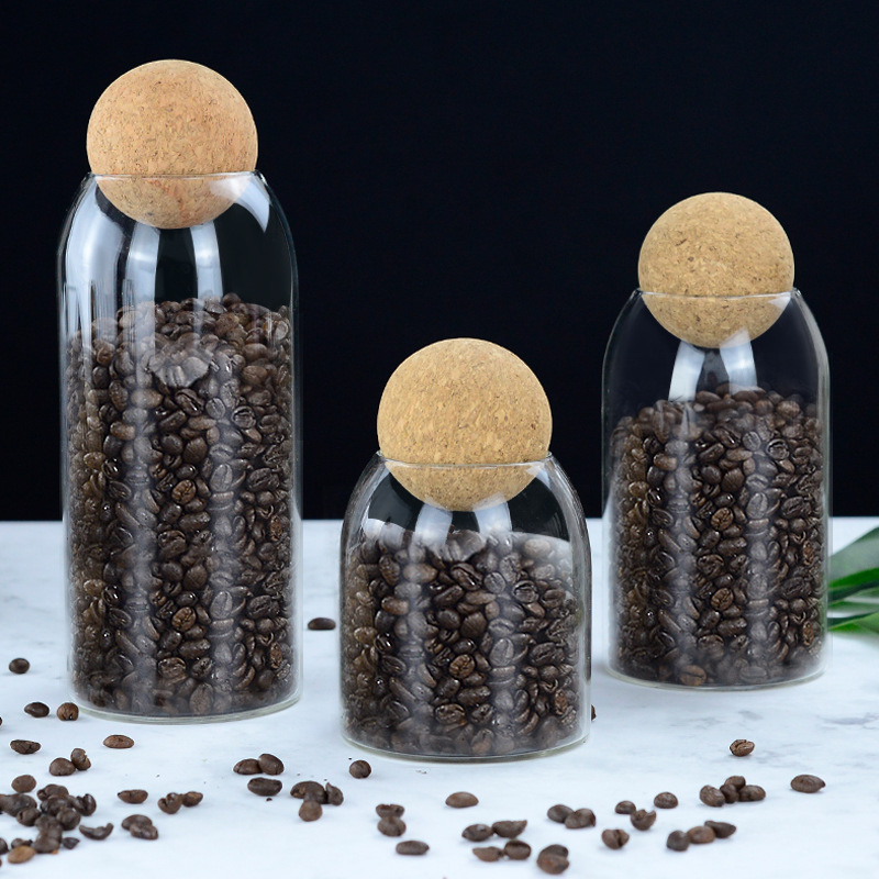 Frasco de almacenamiento de vidrio transparente tarro de té frasco de vidrio de corcho esférico Frasco de almacenamiento de granos de frutas secas de cocina
