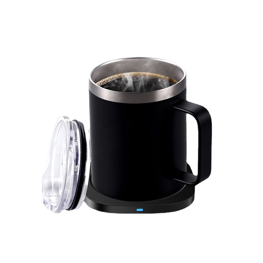 Taza de café térmica con carga inalámbrica de acero inoxidable 304 de doble capa M12, calentador de tazas de 55 grados, aislamiento de 350 ml, carga rápida de 15 W