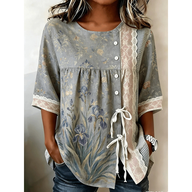2026 Summer New Style Amazon Cross-Border European and American Women's Tops Printed Casual Short-Sleeved Shirts 2026 Summer New Style Amazon Cross-Border European and American Women's Tops Printed Casual Short-Sleeved Shirts