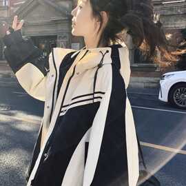 冲锋衣外套女春秋季新款设计感宽松休闲连帽短款工装夹克上衣