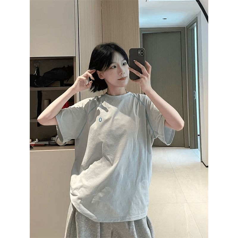 冰蓝色凉感速干短袖男女夏季跑步运动骑行服山系户外情侣休闲T恤|undefined