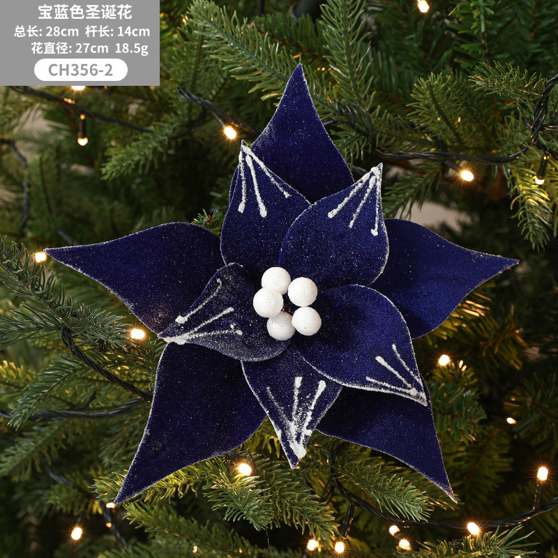 Adornos Navideños de Flores de Terciopelo Sintético con Efecto Nevado, Estilo Nuevo, para Decoración Navideña, Venta al por Mayor