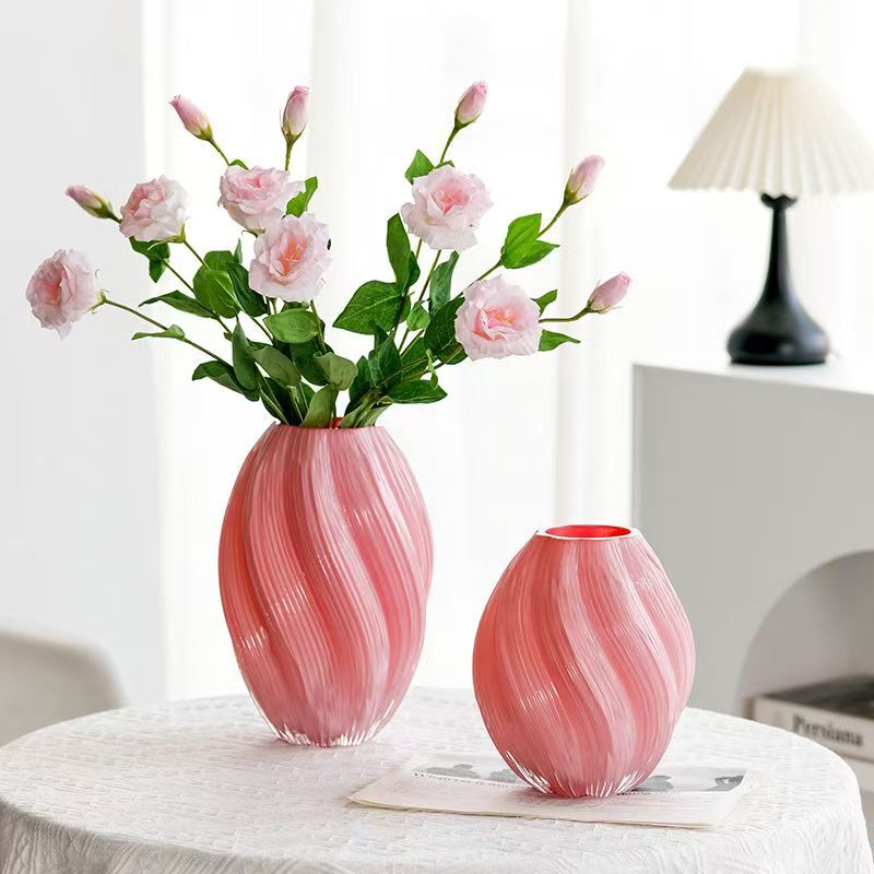 Maltose Vase Pink Spiral Irregular Twisted Hydroponic Modern Home Decoration Glass Flower Vessel