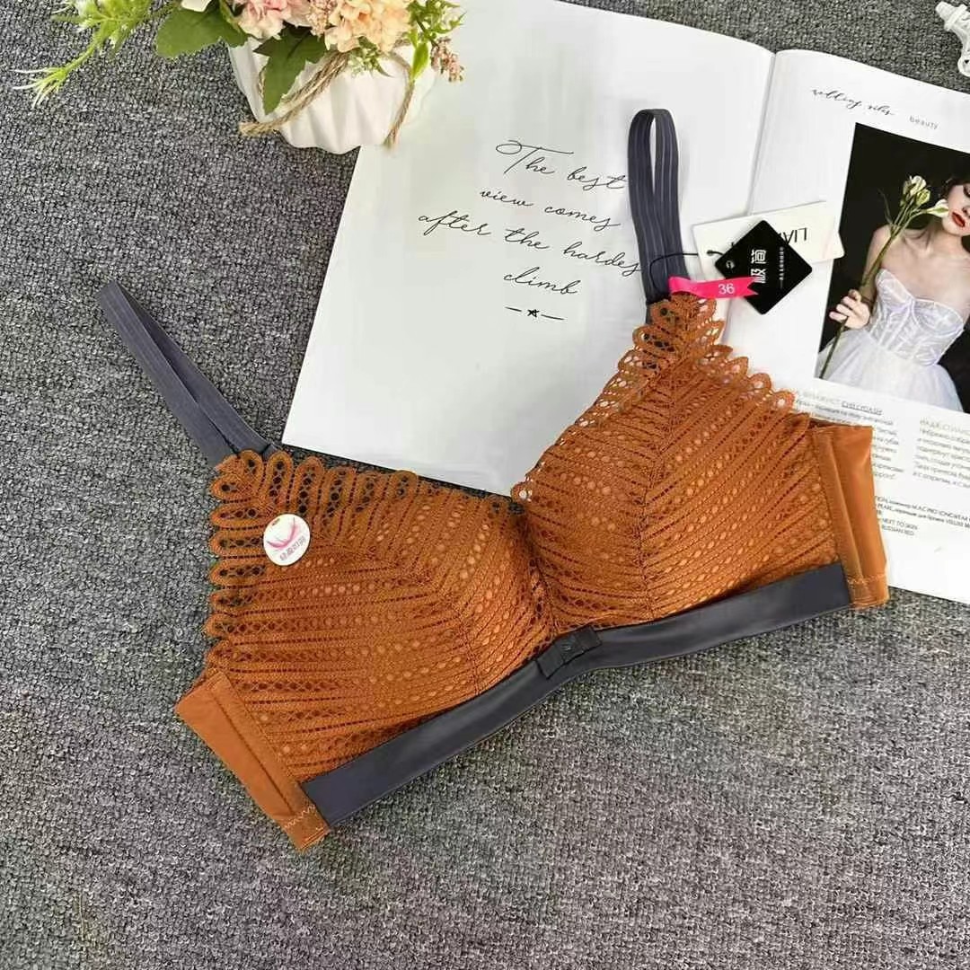 6153 # Precio bajo nueva moda sexy copa media gruesa cómoda ropa interior fruncida sujetador sin anillo de acero al por mayor