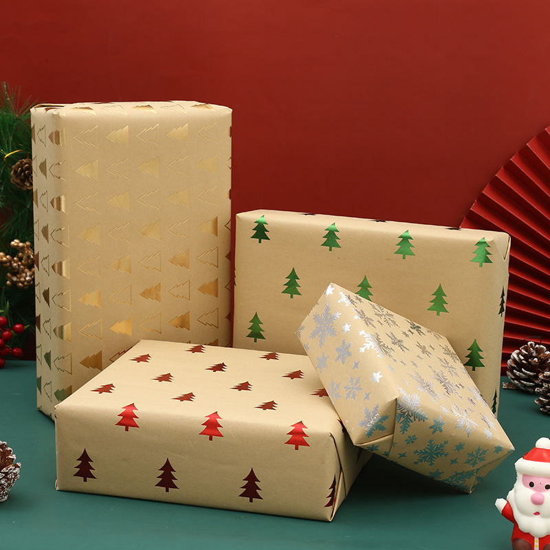 Papel de regalo de Navidad nuevo transfronterizo al por mayor caja de regalo dorada engrosada papel de regalo de Navidad