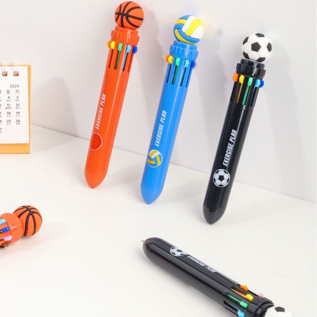 Ko Qijia 8292 Sports Plan Basketball Football Volleyball 10 Color Ballpoint Pen Creative Multi-color Press Ballpoint Pen