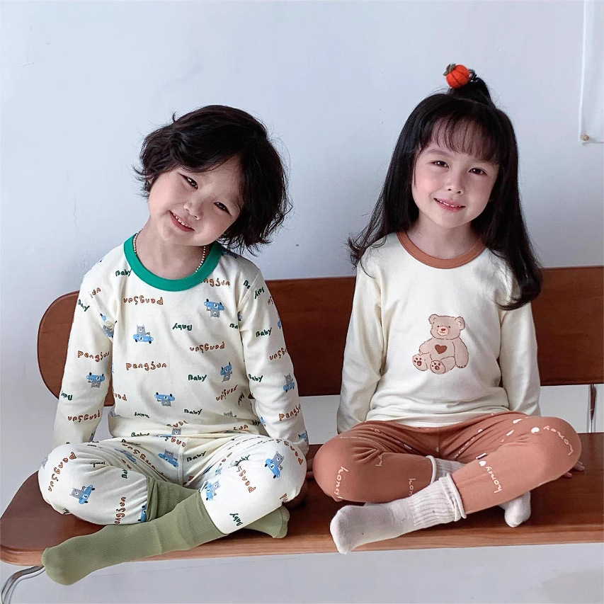 Conjunto de ropa interior de algodón para niños, pijamas de manga larga, camisetas y pantalones de otoño para niños y niñas, ropa interior de material suave.
