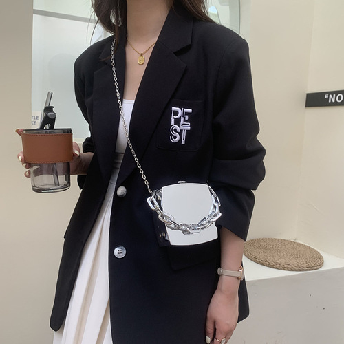 Metal Small Bag 2024 Korean Style Fashion Coarse Chain Shoulder Personal Ins Girl Chain Single Shoulder Box Bag Trend