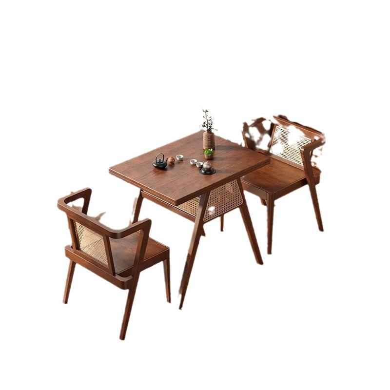 Casa de madera sólida para beber té pequeña casa simple balcón mesa de té combinación de mesa y silla negociación ocio tres piezas juego de lectura