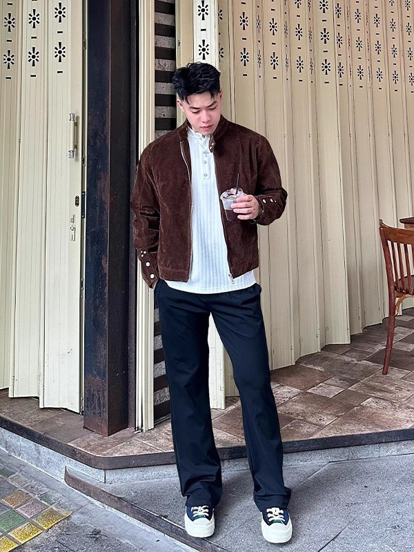 美式cleanfit棕色立领哈灵顿夹克男秋季复古潮流痞帅短款正肩外套|undefined