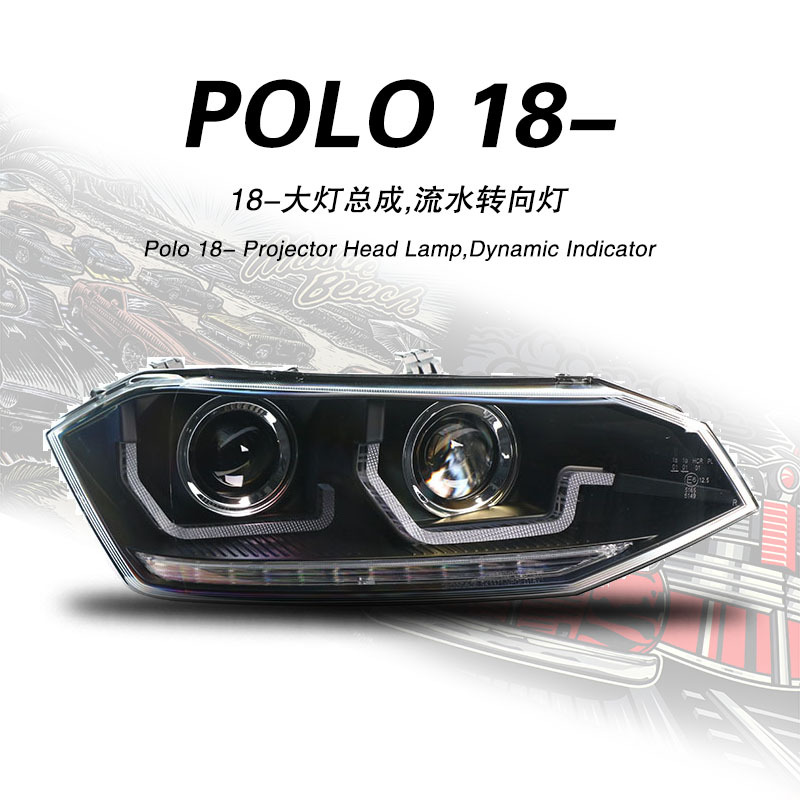 适用于秀山大众新波罗Polo大灯总成18款plus改装LED日行灯大灯