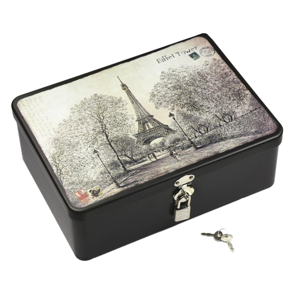 Caja metálica rectangular de tamaño mediano con cerradura, caja de hierro creativa para empaque de regalos, caja de regalo sellada de hojalata.