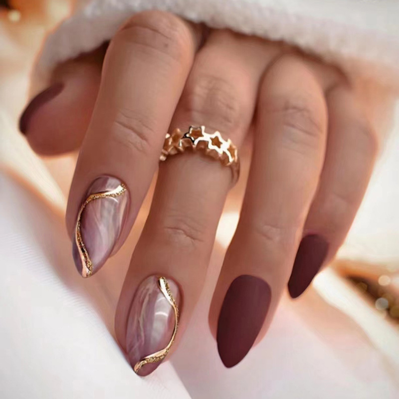 European and American Ins Style Frosted Almond Nail Patch Sweet Cool Gold Glitter Pattern High Fashion Versatile Wear Armor European and American Ins Style Frosted Almond Nail Patch Sweet Cool Gold Glitter Pattern High Fashion Versatile Wear Armor