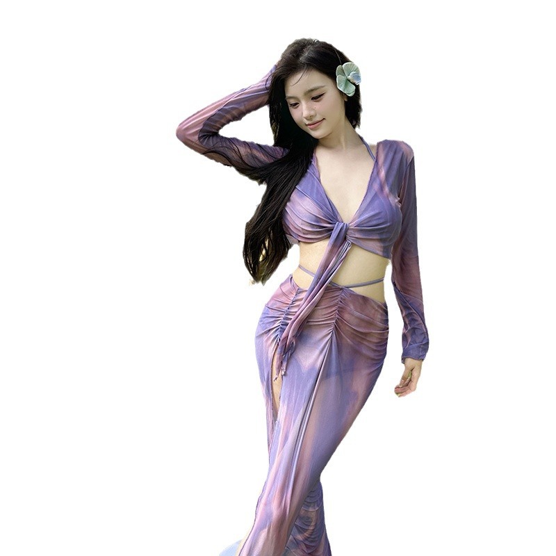 GraceChic GraceChic Sexy High-End Bikini Four-Piece Set Dress European And American Long Sleeve Slimming Beach Vacation Two-Piece Swimsuit_voghion.com