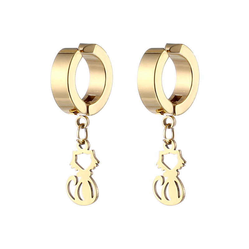 1 Piece Simple Style Cat Plating Stainless Steel Drop Earrings display picture 6