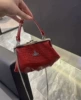 Crocodile pattern clip bag red [with chain]
