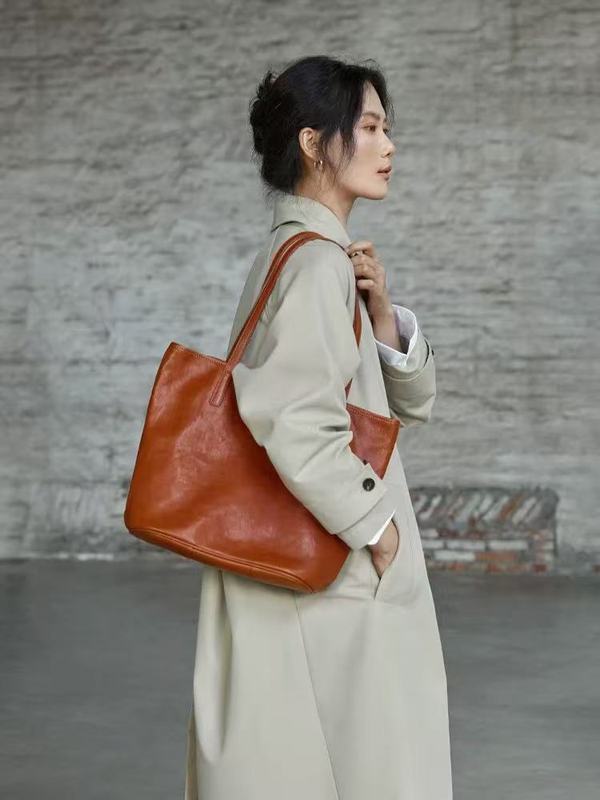 Qiu Zhen 包怠惰なフルレンジのトートバッグ本革バケットバッグ大容量通勤クロスボディバッグショルダーバッグレディースバッグ|undefined