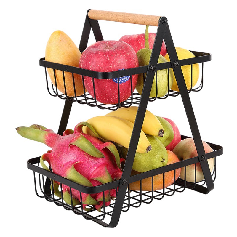 Comercio electrónico transfronterizo Nórdico plegable de doble capa canasta de hierro portátil canasta de almacenamiento de cocina canasta de frutas