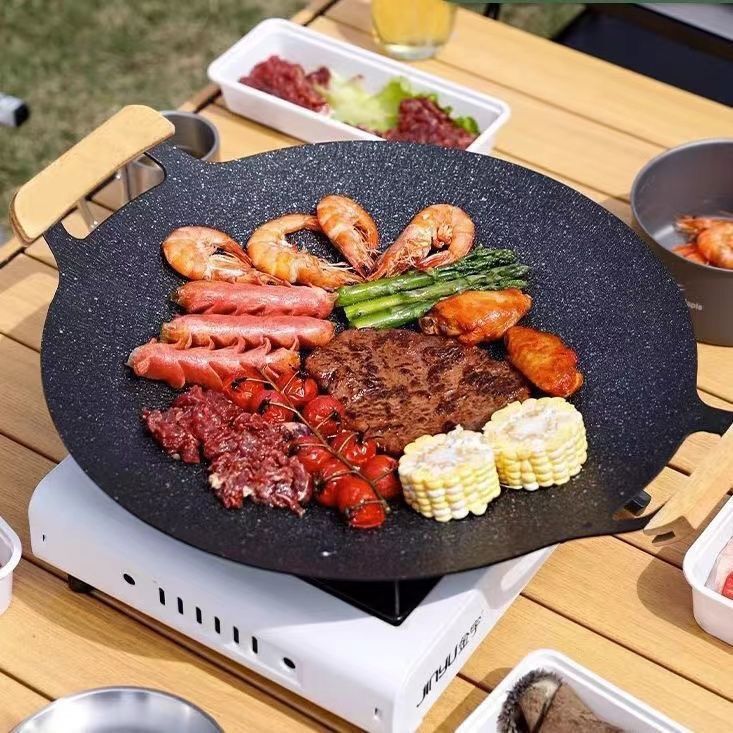 烤肉盘户外麦饭石卡式炉烧户外烤肉锅韩式铁板烧电磁炉煎烤盘家用|undefined