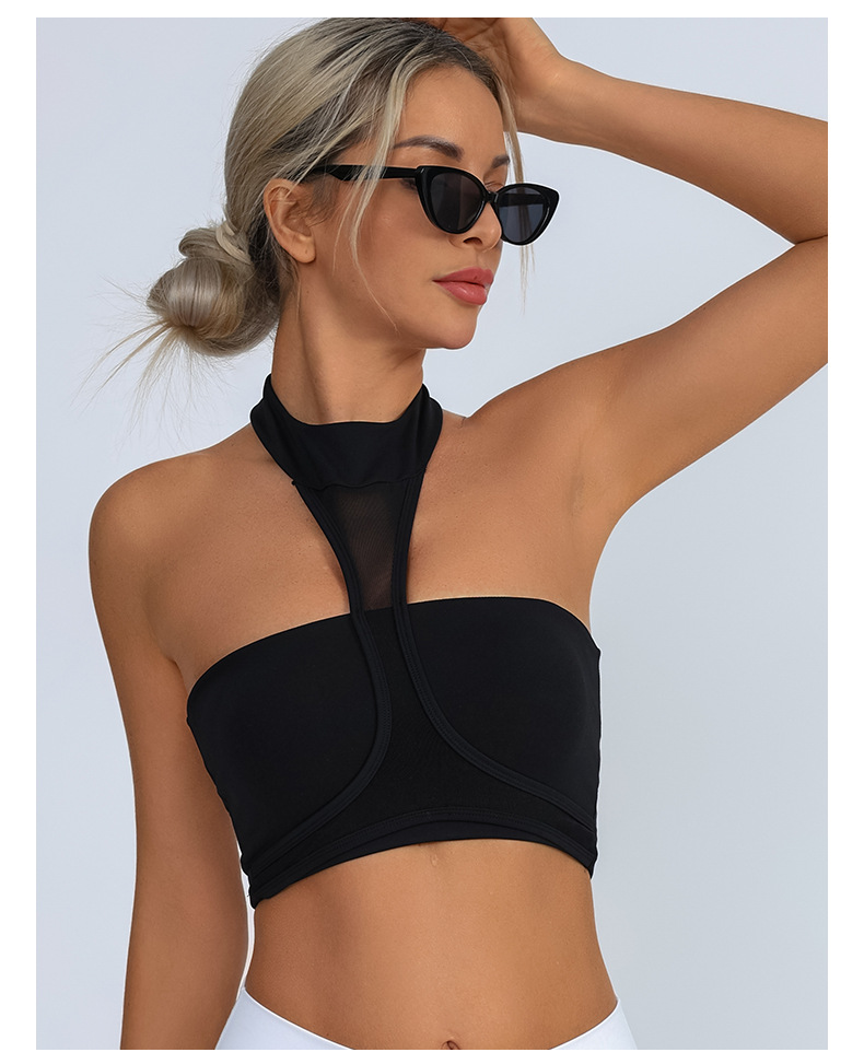 Cuello transfronterizo, ropa interior deportiva, ropa interior deportiva, resistencia media, espalda abierta con almohadilla de pecho, ropa de yoga de cuello redondo sexy