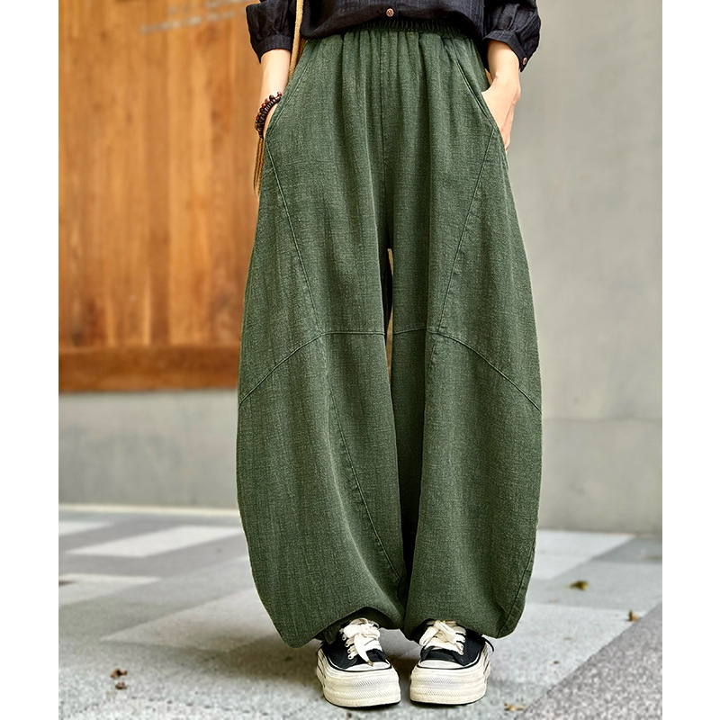 Real Shot of 2025 Autumn New Cotton and Linen Casual Loose Long Pants for Women, Suitable for Meditation, Zen Practice, and Tai Chi, Lantern-Style Pants