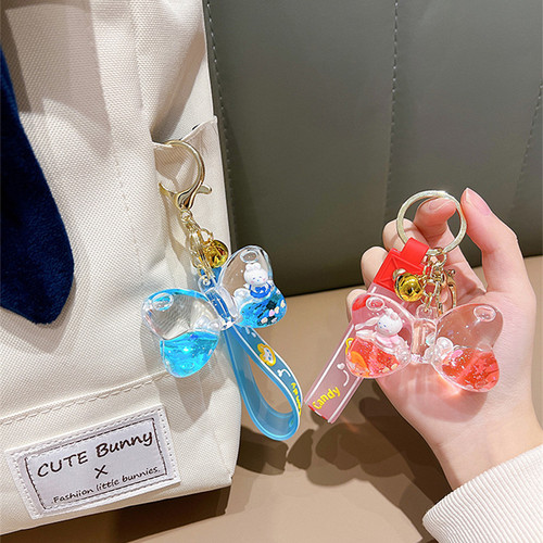New Year Creative Cartoon Bow Quicksand Bottle Rabbit Keychain Oil Liquid Pendant Drift Bottle Keychain