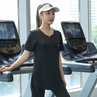 Large size yoga short sleeve T-shirt summer morning running sports top women's fat MM200 kg loose quick-drying running fitness clothes