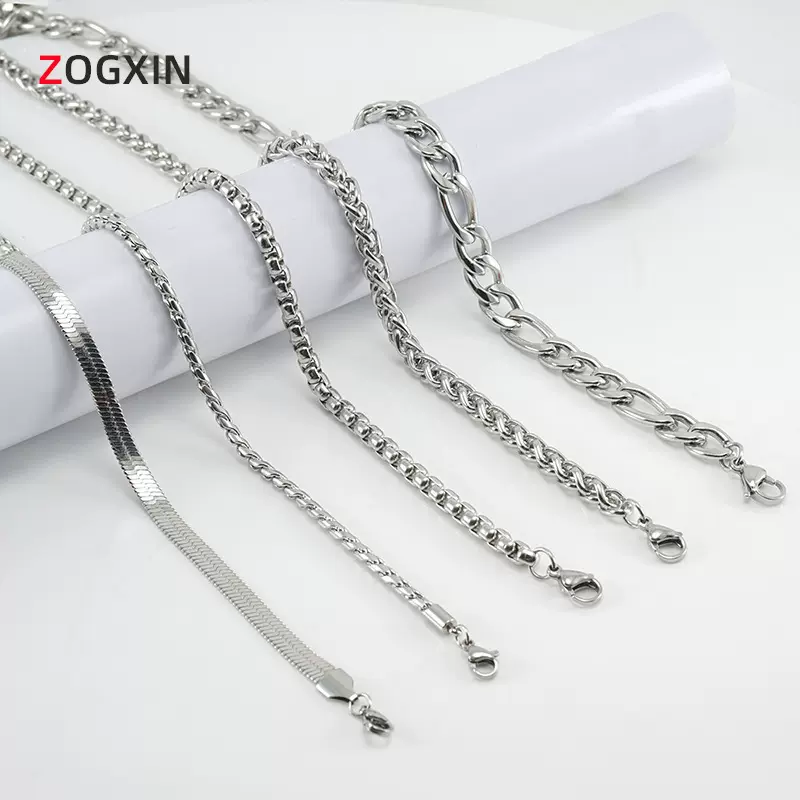 跨境嘻哈刀片链项链男女款百搭不掉色钛钢方珍珠链龙骨链饰品定制