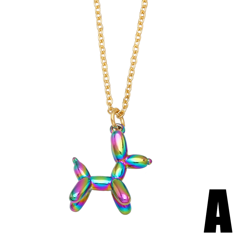 Hip Hop Balloon Dog Colorful Bear Pendant Copper Necklace