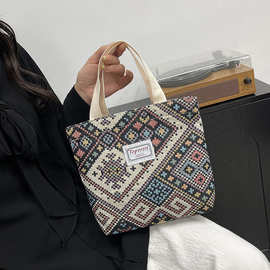 民族风帆布包包女2025新款时尚外出手提饭盒便当包手拎妈咪包批发
